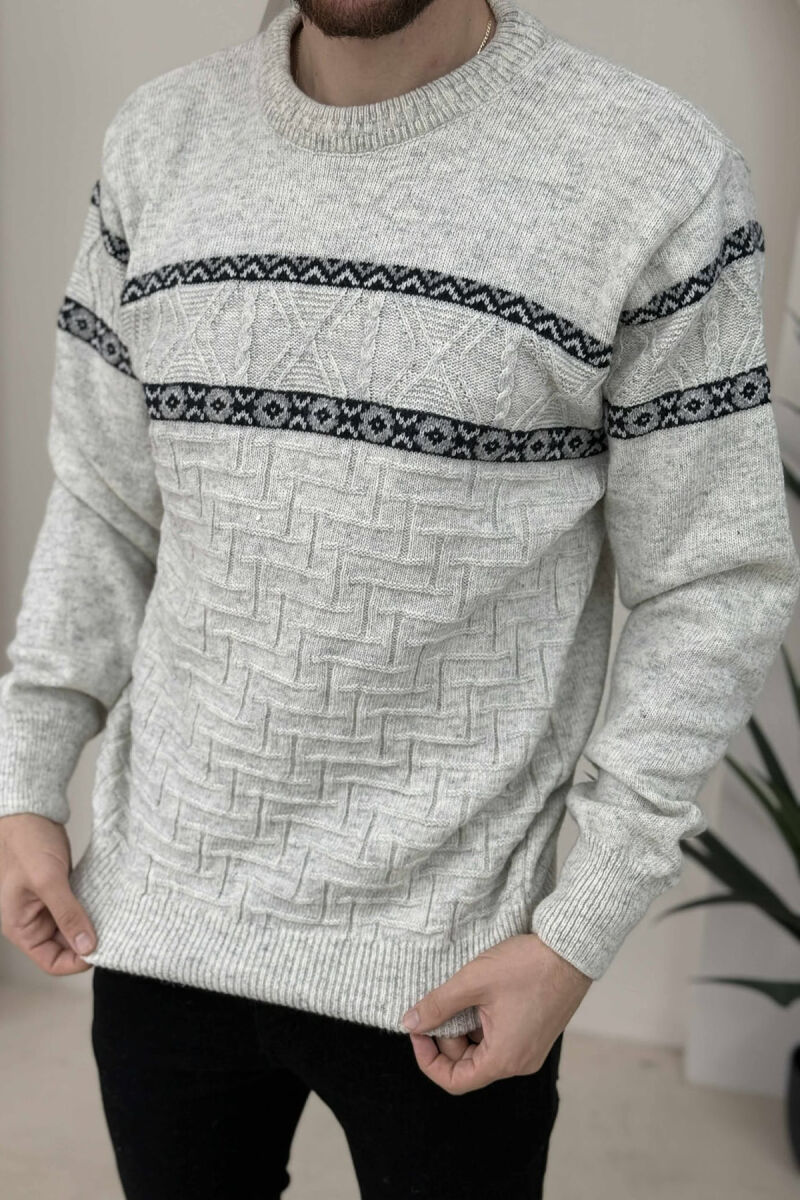 KNITTED ROUND NECK MEN SWEATER LIGHT GREY/GZ - 2
