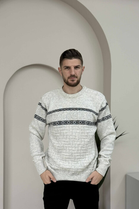 KNITTED ROUND NECK MEN SWEATER LIGHT GREY/GZ - 3