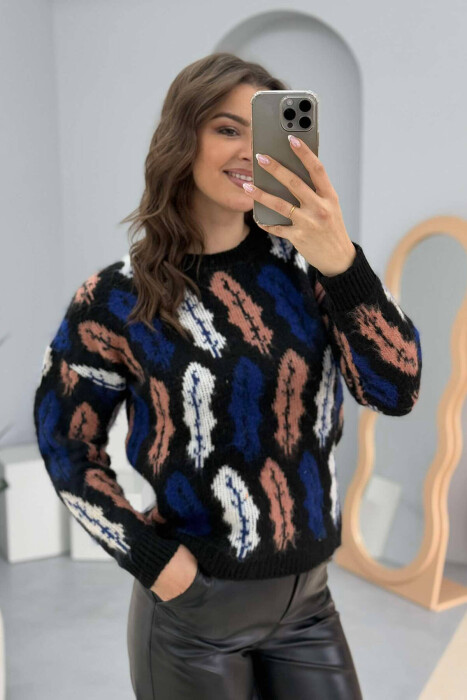 KNITTED ROUND NECK WOMEN SWEATER BLACK/ E ZEZE - 3