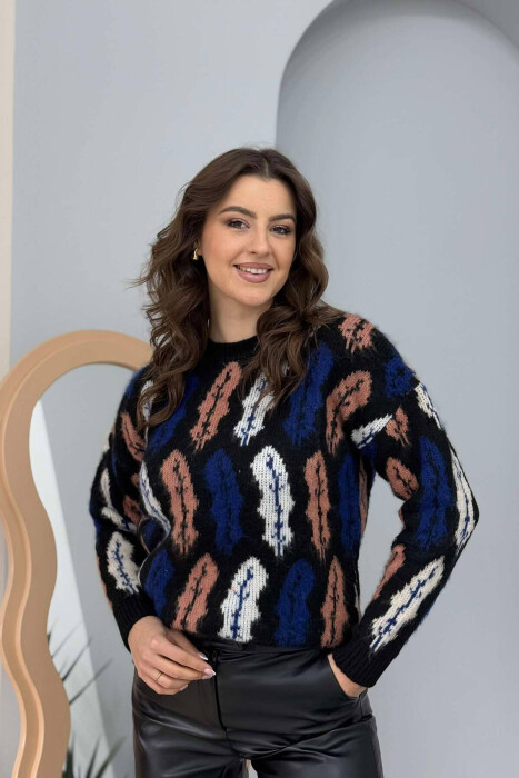 KNITTED ROUND NECK WOMEN SWEATER BLACK/ E ZEZE 