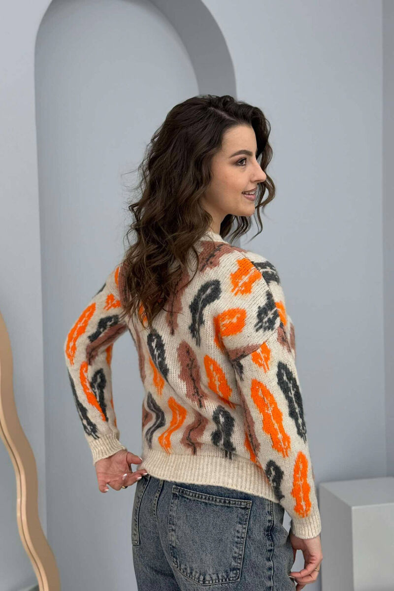 KNITTED ROUND NECK WOMEN SWEATER CREAM/KREM - 2