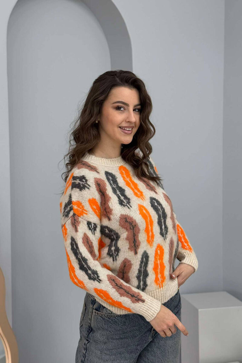 KNITTED ROUND NECK WOMEN SWEATER CREAM/KREM - 3