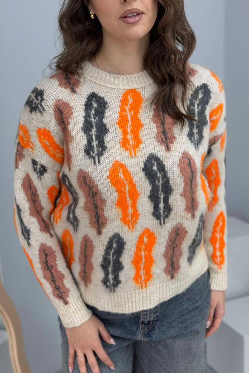 KNITTED ROUND NECK WOMEN SWEATER CREAM/KREM - 4