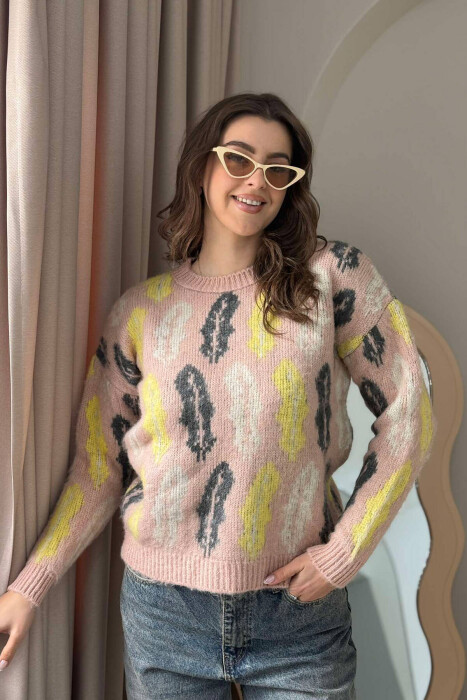 KNITTED ROUND NECK WOMEN SWEATER POWDER/PUDER 