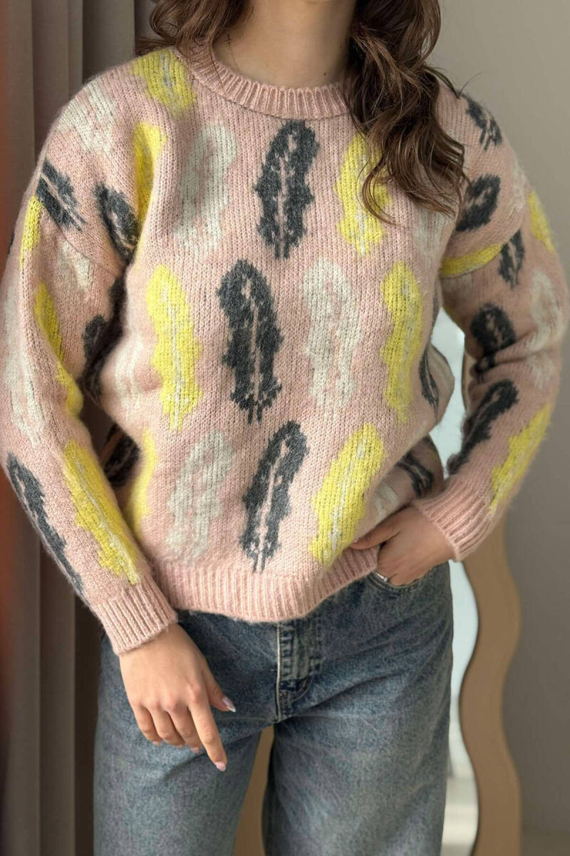 KNITTED ROUND NECK WOMEN SWEATER POWDER/PUDER - 3