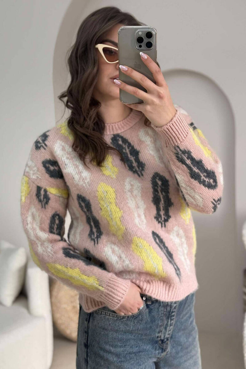 KNITTED ROUND NECK WOMEN SWEATER POWDER/PUDER - 4