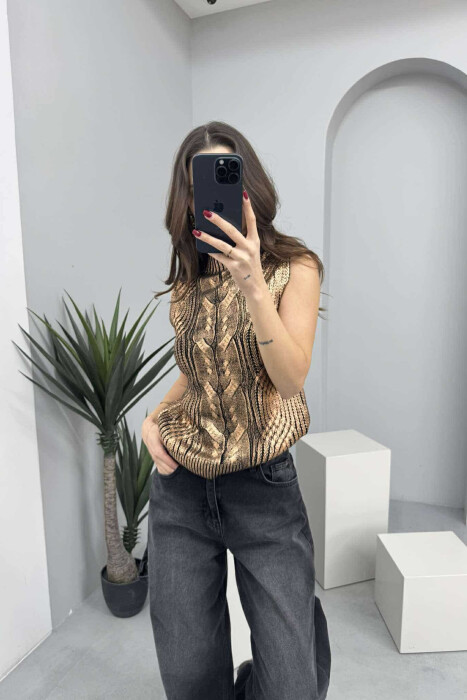 KNITTED SEMI NECK SHINY WOMEN TANK TOP BRONX/BRONX 