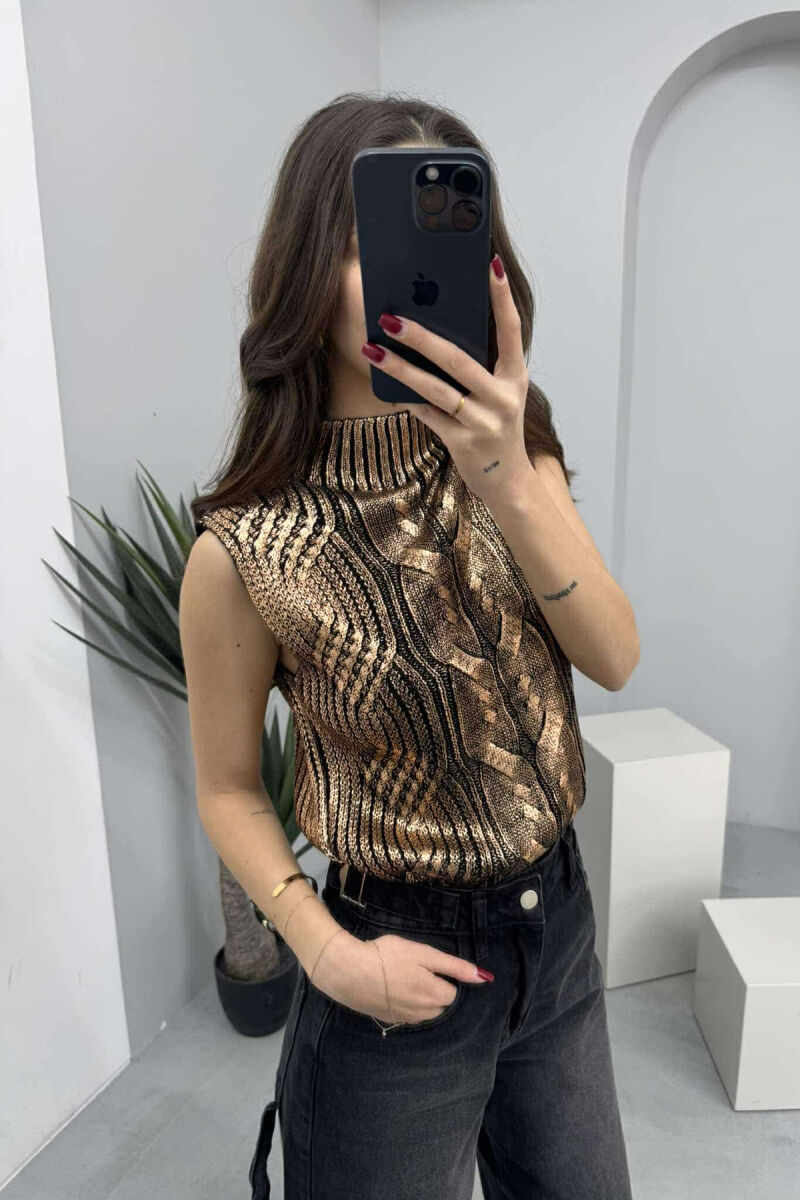 KNITTED SEMI NECK SHINY WOMEN TANK TOP BRONX/BRONX - 5