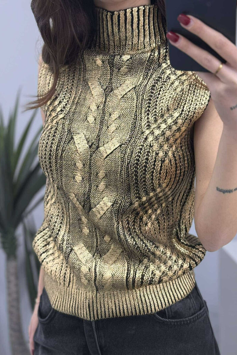 KNITTED SEMI NECK SHINY WOMEN TANK TOP GOLDEN ROD/GOLD - 3