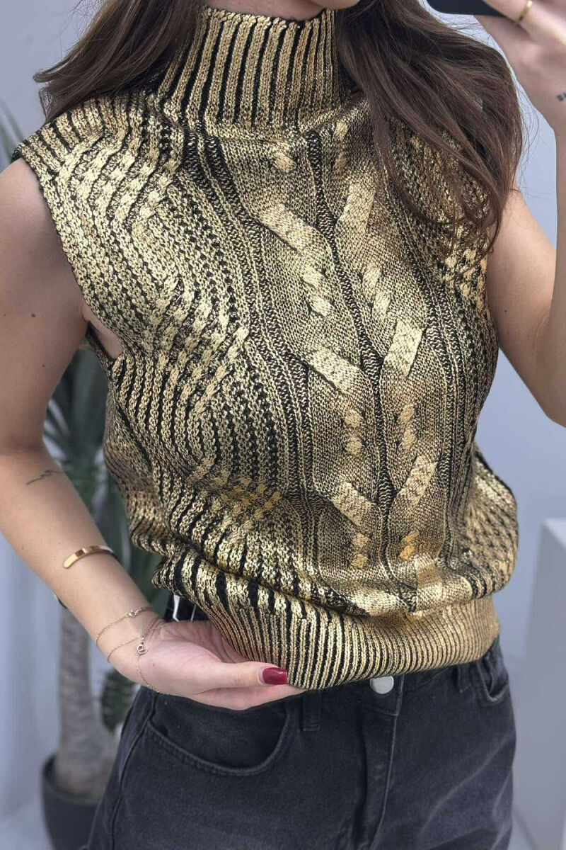 KNITTED SEMI NECK SHINY WOMEN TANK TOP GOLDEN ROD/GOLD - 4