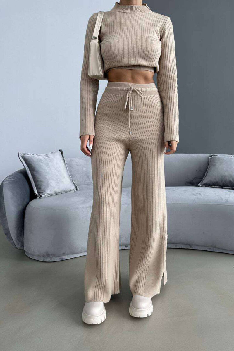 KNITTED SIMPLE ONE COLOR TWO PIECE SETS BEIGE/BEZHE - 2