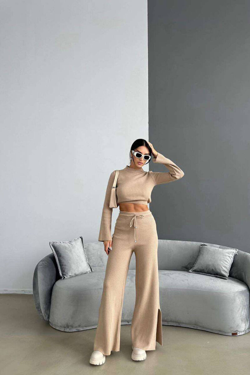 KNITTED SIMPLE ONE COLOR TWO PIECE SETS BEIGE/BEZHE - 3