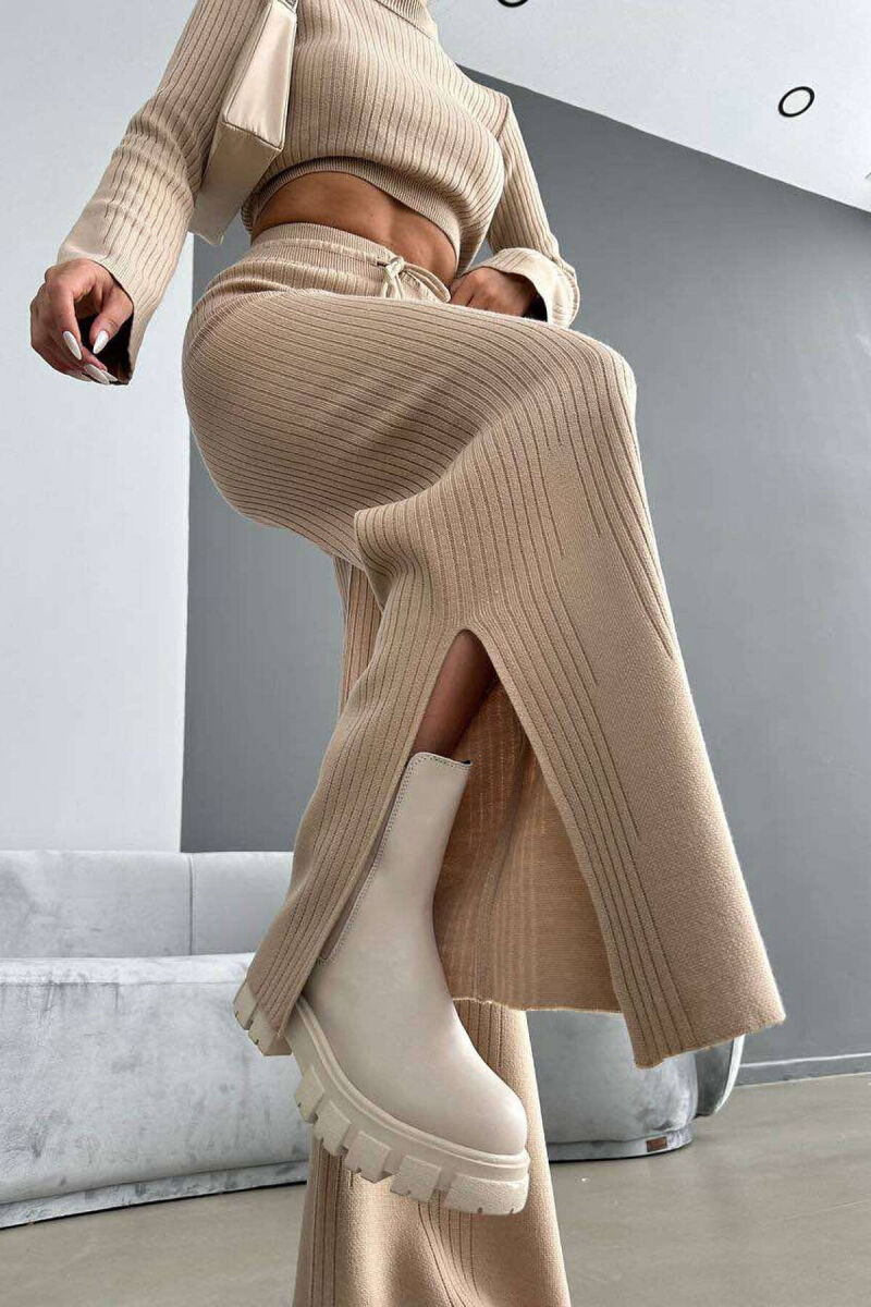 KNITTED SIMPLE ONE COLOR TWO PIECE SETS BEIGE/BEZHE - 4