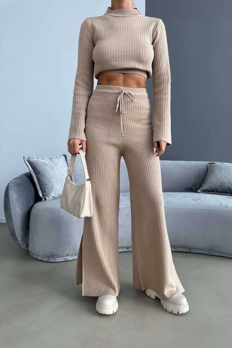 KNITTED SIMPLE ONE COLOR TWO PIECE SETS BEIGE/BEZHE - 5