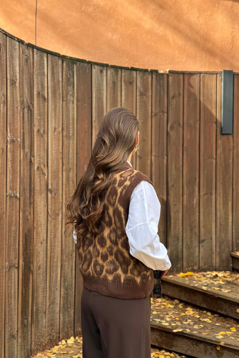 KNITTED SIMPLE WOMEN VEST BROWN/KAFE - 4