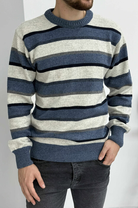 KNITTED STRIPE DESIGN MEN SWEATER BLUE/BLU - KLAUDIO FASHION