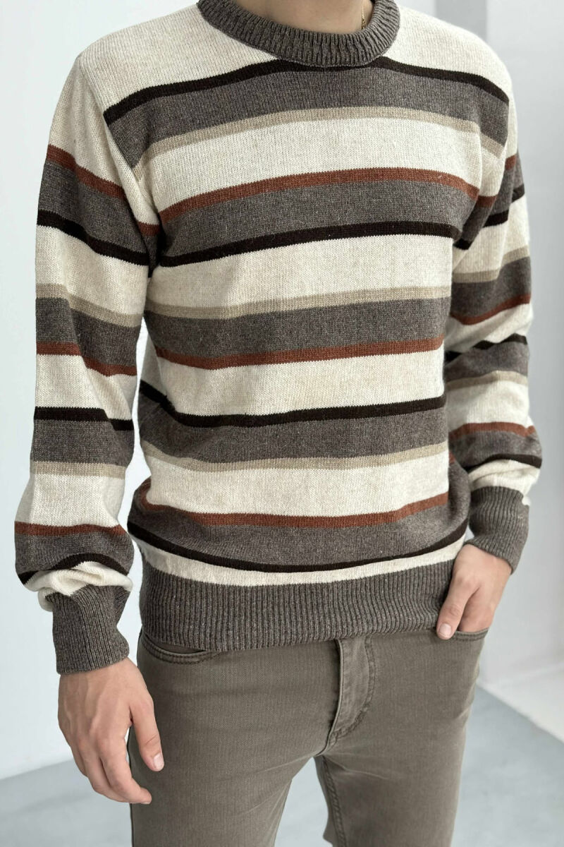 KNITTED STRIPE DESIGN MEN SWEATER BROWN/KAFE - 4