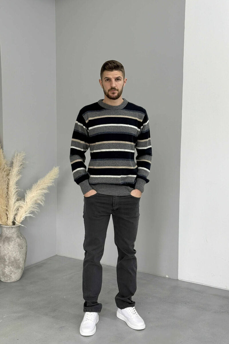 KNITTED STRIPE DESIGN MEN SWEATER GREY/GRI - 1