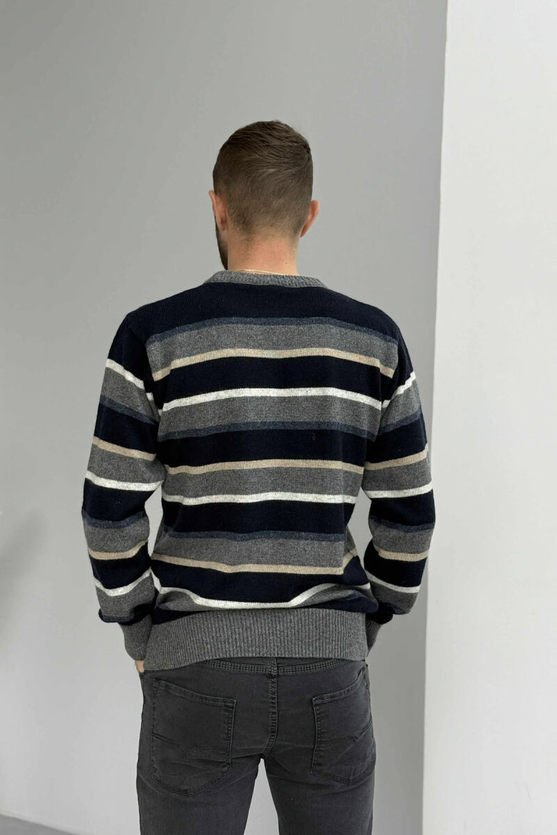 KNITTED STRIPE DESIGN MEN SWEATER GREY/GRI - 5