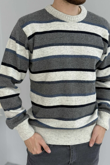 KNITTED STRIPE DESIGN MEN SWEATER LIGHT GREY/GZ 