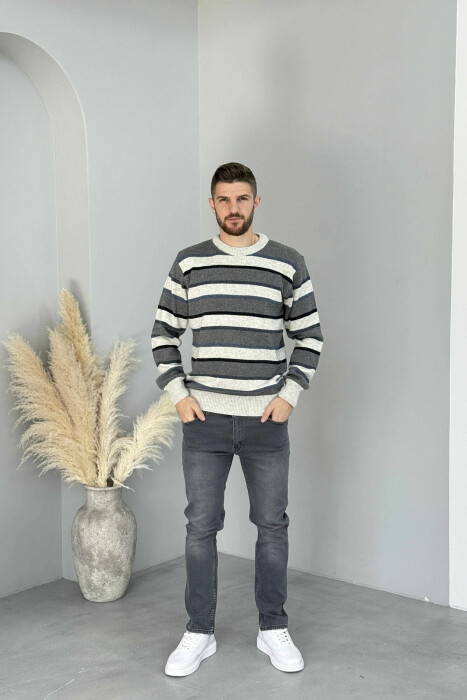 KNITTED STRIPE DESIGN MEN SWEATER LIGHT GREY/GZ - 2