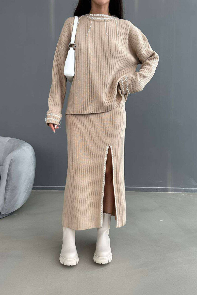 KNITTED SWEATER + SKIRT WOMAN SET BEIGE/BEZHE - 2