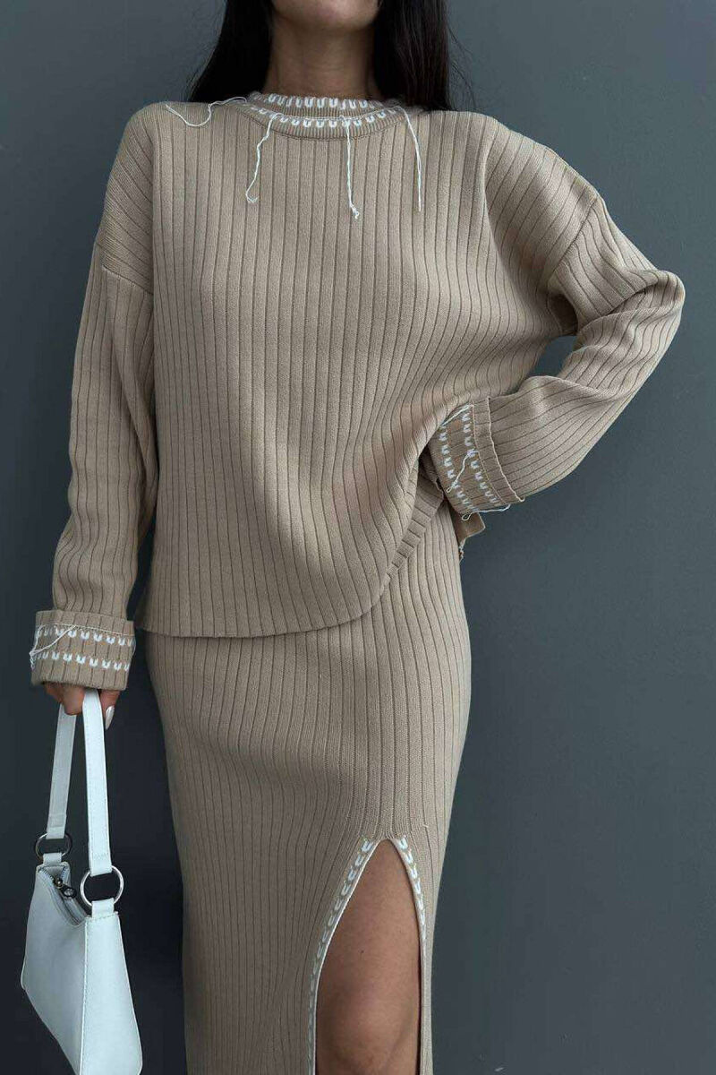 KNITTED SWEATER + SKIRT WOMAN SET BEIGE/BEZHE - 3