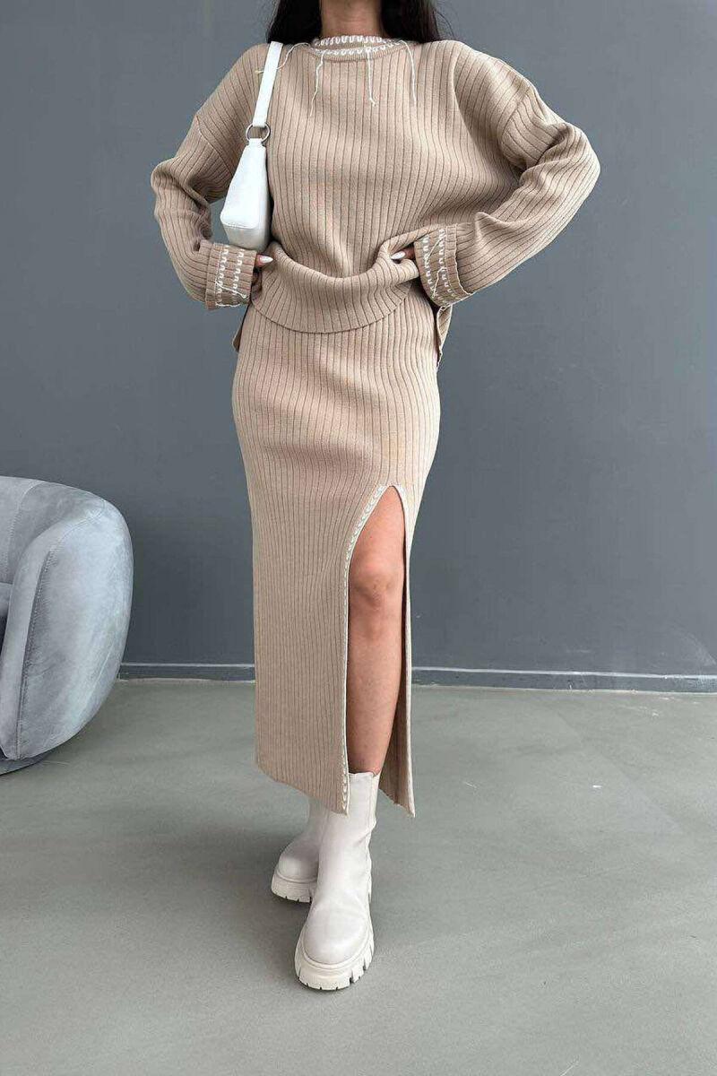KNITTED SWEATER + SKIRT WOMAN SET BEIGE/BEZHE - 4