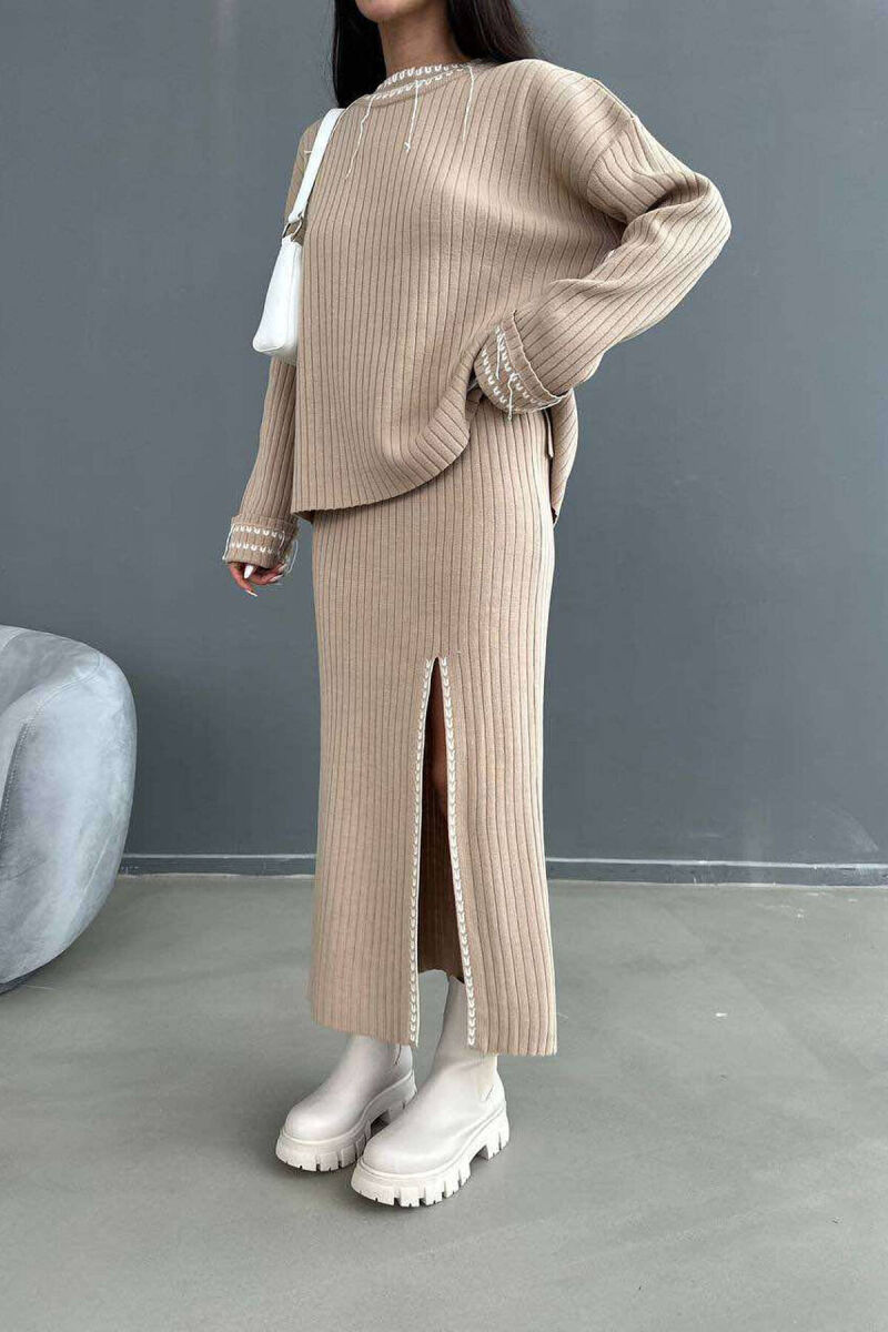 KNITTED SWEATER + SKIRT WOMAN SET BEIGE/BEZHE - 5