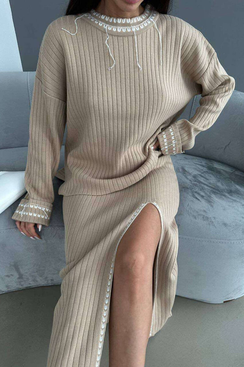 KNITTED SWEATER + SKIRT WOMAN SET BEIGE/BEZHE - 6