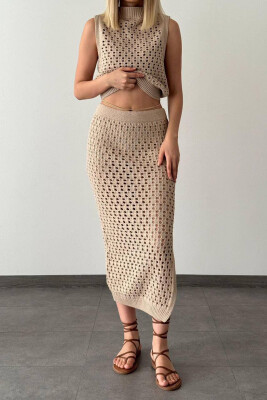 KNITTED TANK + SKIRT WOMEN SET BEIGE/BEZHE 