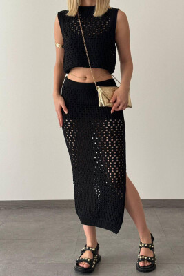 KNITTED TANK + SKIRT WOMEN SET BLACK/ E ZEZE 