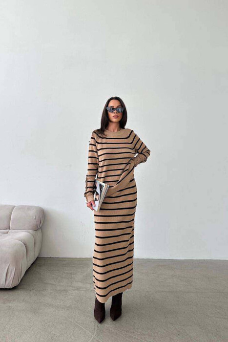 KNITTED TWO COLORS WOMAN TWO PIECE SETS BEIGE/BEZHE - 1