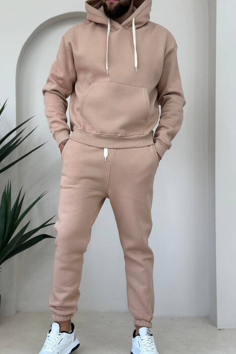 KOSTUM HOODIE DHE TUTA ME PUSH PËR MESHKUJ NË NGJYRËN BEZHË TË ERRËT - 2