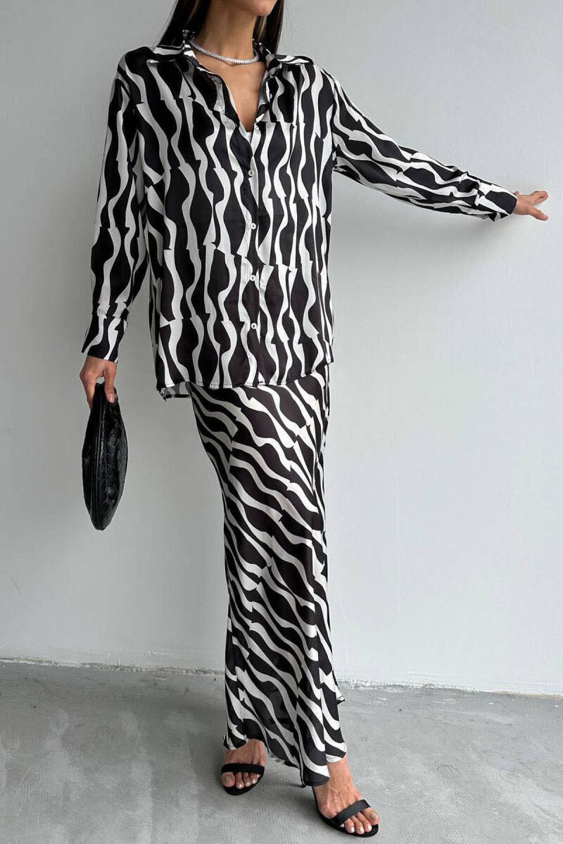 KOSTUM KËMISHË+FUND ME DIZENJO ZEBRA PËR FEMRA NË NGJYRËN E ZEZË-GRI - 7