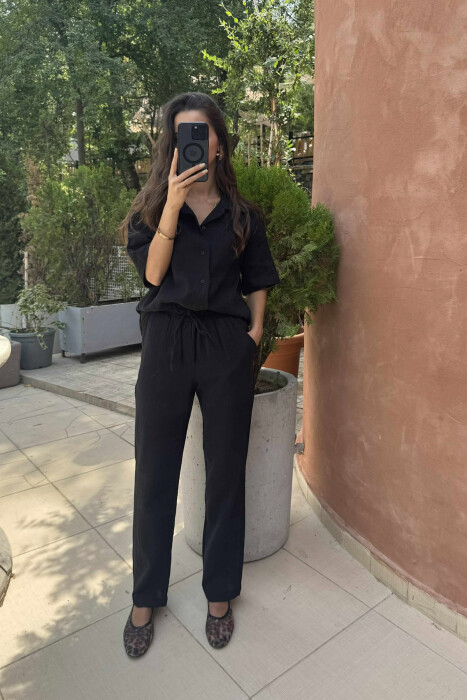 KOSTUM KËMISHË ME MËNGË TË SHKURTRA+PANTALLONA PËR FEMRA NË NGJYRËN E ZEZË - 2