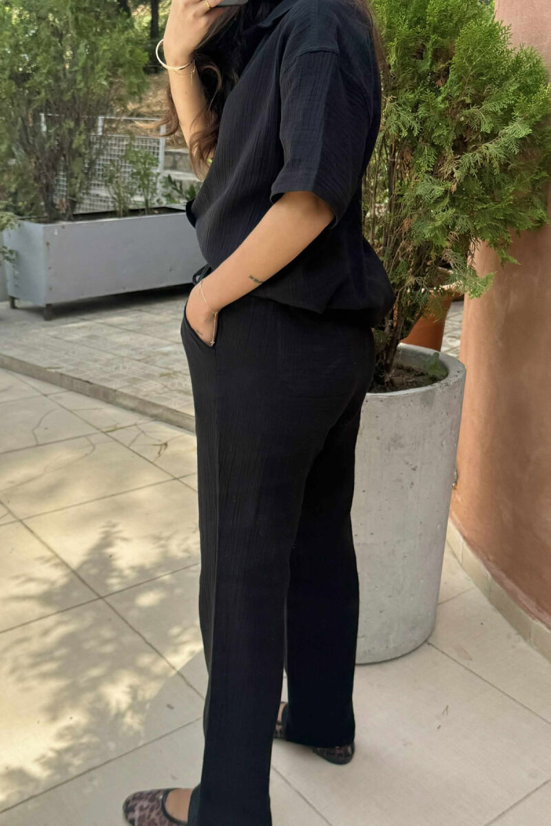 KOSTUM KËMISHË ME MËNGË TË SHKURTRA+PANTALLONA PËR FEMRA NË NGJYRËN E ZEZË - 4