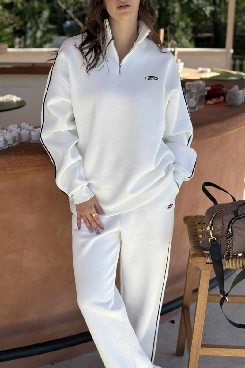 KOSTUM ME JAKË ME ZINXHIR BLUZË+PANTALLONA PËR FEMRA NË NGJYRË TË BARDHË - 6