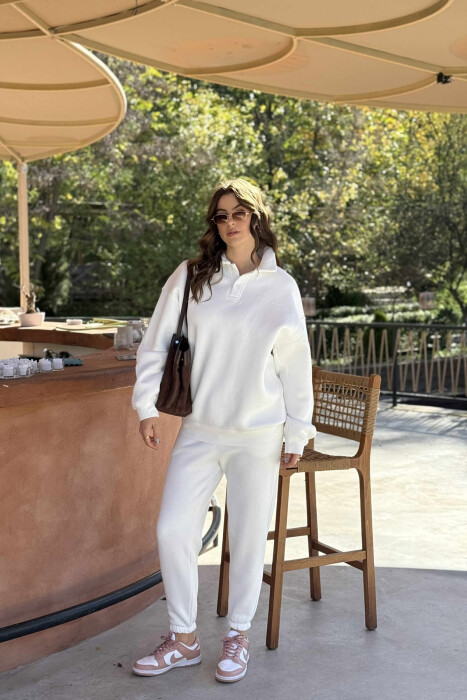 KOSTUM ME PUSH BLUZË ME JAKË POLO+TUTA PËR FEMRA NË NGJYRË TË BARDHË - KLAUDIO FASHION