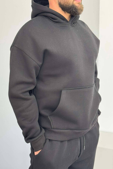 KOSTUM ME PUSH HOODIE DHE TUTA NJË NGJYRËSHE PËR MESHKUJ NË NGJYRËN E ZEZË - 4