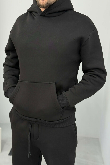 KOSTUM ME PUSH HOODIE DHE TUTA NJË NGJYRËSHE PËR MESHKUJ NË NGJYRËN E ZEZË - 2