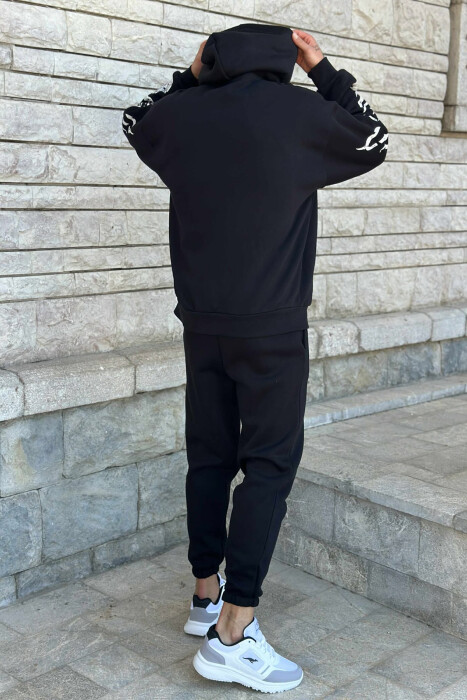 KOSTUM ME PUSH HOODIE+TUTA ME DIZAJN TË THJESHTË PËR MESHKUJ NË NGJYRË TË ZEZË - 3