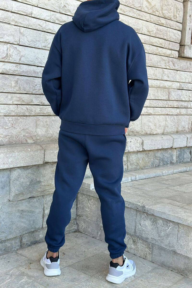 KOSTUM ME PUSH HOODIE+TUTA ME DIZAJN TË THJESHTË PËR MESHKUJ NË NGJYRËN BLU E ERRËT - 4