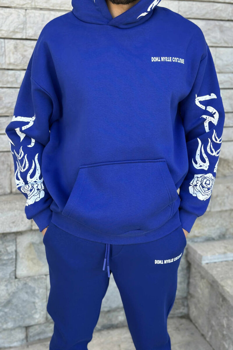 KOSTUM ME PUSH HOODIE+TUTA ME DIZAJN TË THJESHTË PËR MESHKUJ NË NGJYRËN BLU - 2