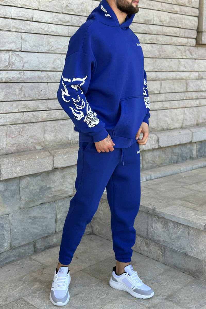 KOSTUM ME PUSH HOODIE+TUTA ME DIZAJN TË THJESHTË PËR MESHKUJ NË NGJYRËN BLU - 4