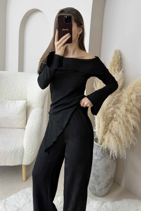 KOSTUM NJE NGJYRESH BLUZE ME SUPET JASHTE+PANTALLONA PER FEMRA NE NGJYRE TE ZEZE - 4