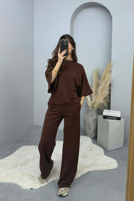 ONE COLOR T-SHIRT+SWEATPANTS WOMEN SET BROWN/KAFE 