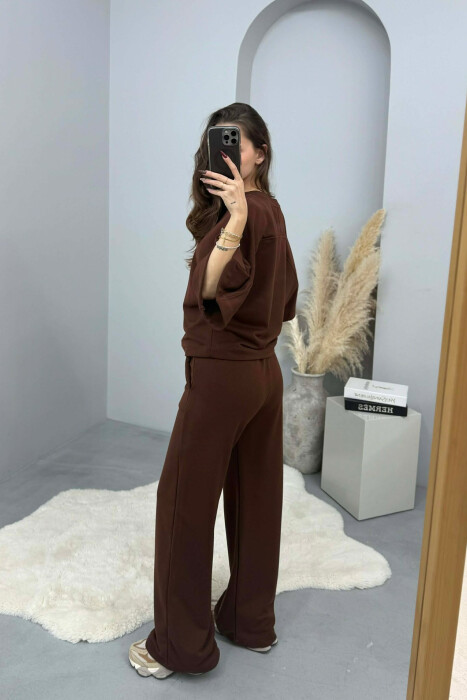 ONE COLOR T-SHIRT+SWEATPANTS WOMEN SET BROWN/KAFE - 2