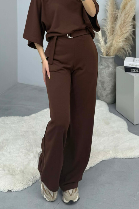 ONE COLOR T-SHIRT+SWEATPANTS WOMEN SET BROWN/KAFE - 4