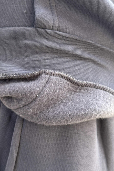 KOSTUM NJË NGJYRËSH ME PUSH HOODIE+TUTA PËR MESHKUJ NË NGJYRË GRI TË ERRËT - 3